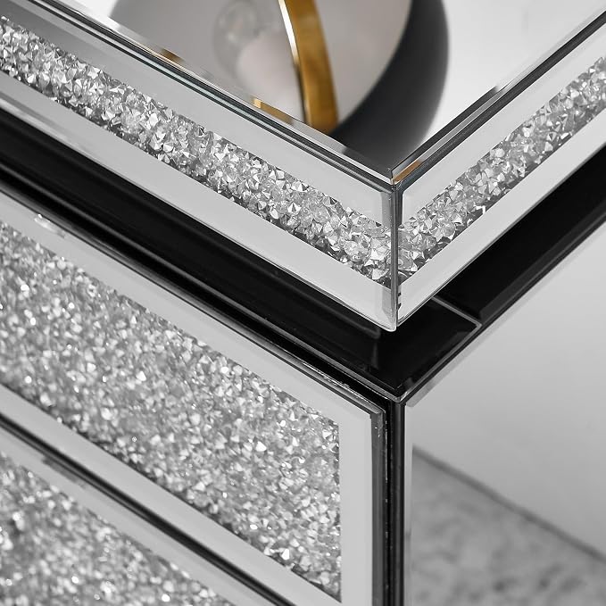 Modern Glam Glass Mirror Nightstand, 3-Drawer Luxury Mirrored Accent Table - Image 9