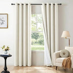 100% Blackout Linen Textured Curtains 72 Inch Long, Light Blocking, Thermal by 100BlackoutShield
