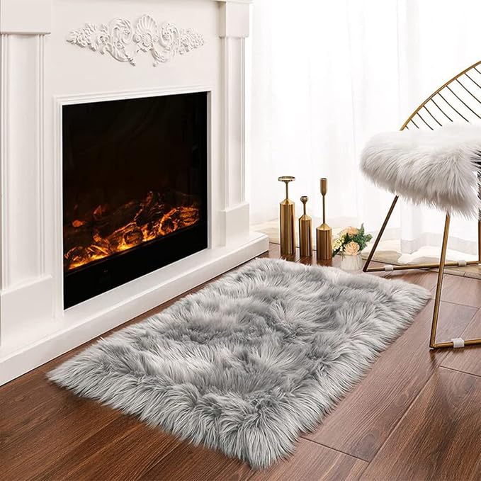 Latepis Small Rugs for Bedroom 2x3 Grey Faux Sheepskin Rug for Living Room by Latepis