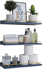 WOPITUES Floating Shelves with Gold Metal Guardrail, Shelves by WOPITUESOfficial