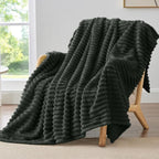 BEDELITE Striped Fleece Throw Blanket, Charcoal Grey, Soft Cozy, Lightweight by BEDELITE