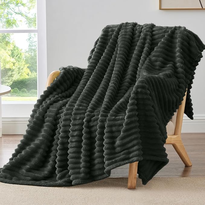BEDELITE Ribbed Twin Blanket for Couch & Bed, Charcoal Grey, Warm Yet by BEDELITE