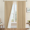 100% Blackout Curtains for Living Room 95 Inches 2 Panels, Burlap | Linen by LAMIT
