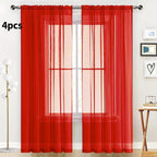 SpaceDresser Sheer Red Curtains 4 Panels Rod Pocket Semi-Sheer Curtain 84 - Image 2