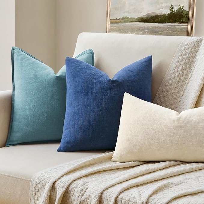 MIULEE Navy Blue Chenille Couch Throw Pillow Covers, 20x20 | Set of 2, Soft - Image 2