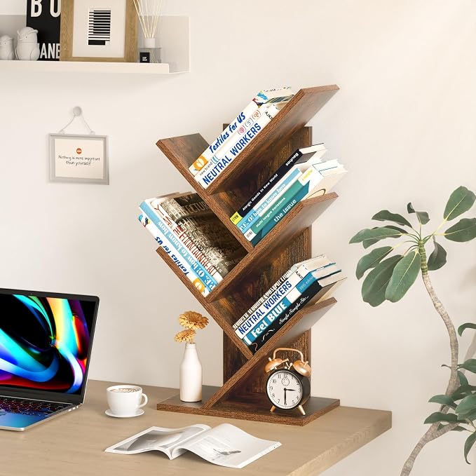 SHEEPAM 5 Tier Tree Book Shelf, Small Desktop Bookshelf - Image 4