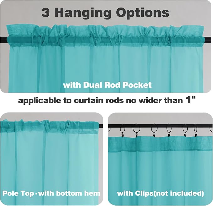 Chyhomenyc Turquoise Sheer Curtains 84 Inches Long - Image 4