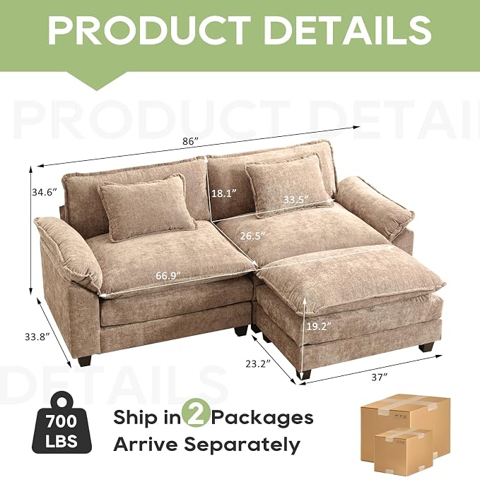 Oprisen 86" Modular Sectional Sofa, Comfy Cloud Couch Sectional Sofa - Image 2