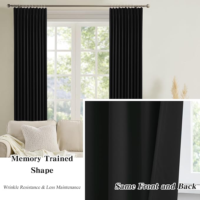 Black Curtains Blackout 120 Inches Long, Luxury Faux Silk Polyester Pinch - Image 6
