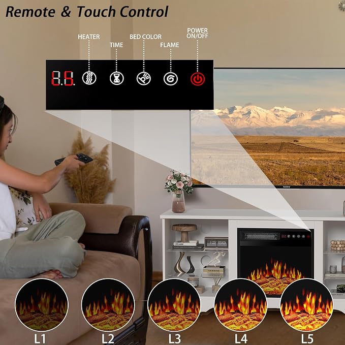 PRETZI Fireplace TV Stand with 18" Fireplace Up to 65" TVs, TV Media Console - Image 2