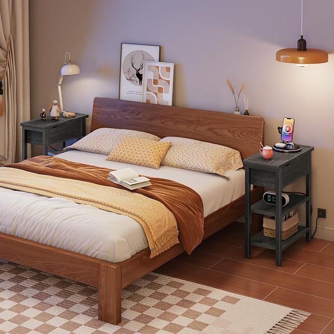 HOOBRO End Table with Charging Station, Narrow Side Table, Flip Top Nightstand - Image 5