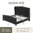 LARMACE Queen Size Bed Frame Velvet Upholstered Platform Bed - Image 2