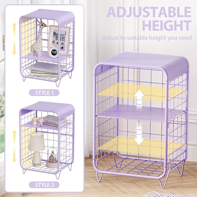 APEXCHASER Cute Kids Nightstand, Metal Side Table, 3 Tier End Table - Image 4