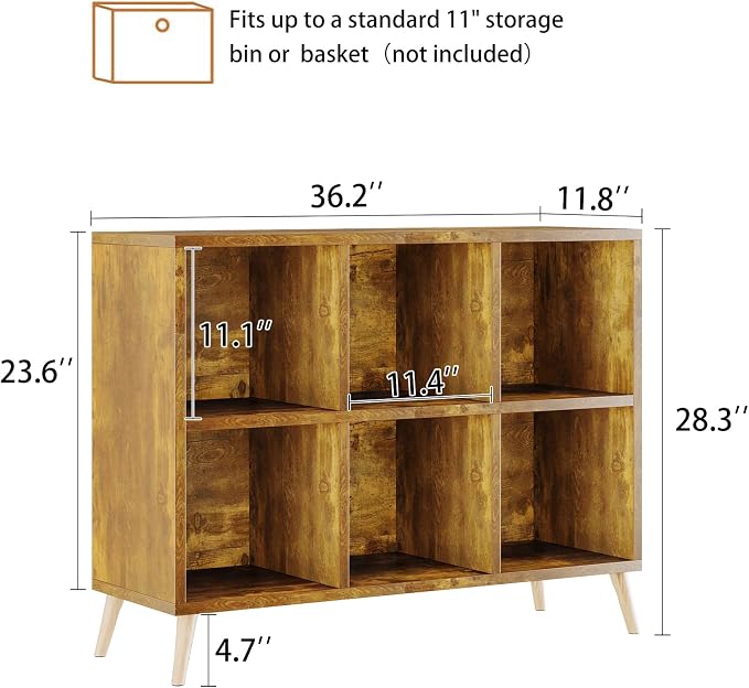 6 Cube Storage Organizer, Wood Bookcase - Image 3