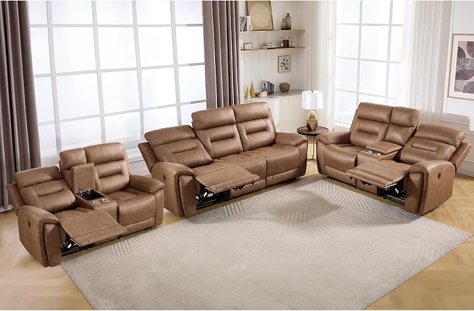 ANJ 3-Piece Faux Leather Power Recliner Sofa Set by ANJ