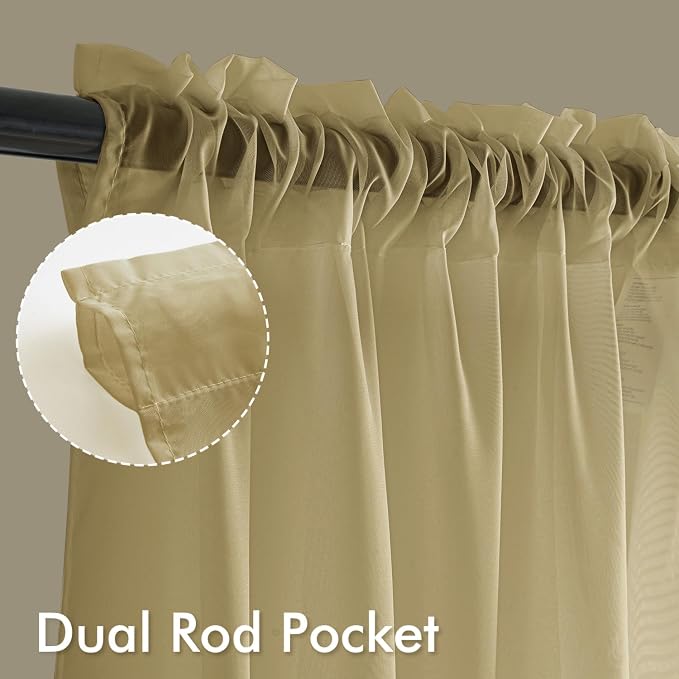 MIULEE Gold Sheer Curtains 90 Inches Long 4 Panels 42 x 90 Inches | Light - Image 3