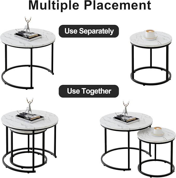 aboxoo Round Nesting Coffee Table Side Table Set of 2 End Tables - Image 8