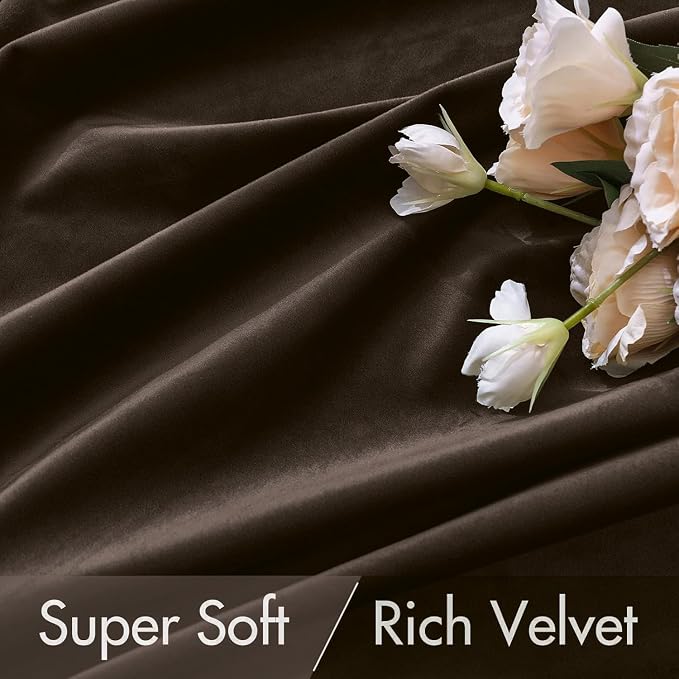 MIULEE Velvet Curtains 52x108 inches Chocolate Brown Blackout Curtains | Luxury - Image 4