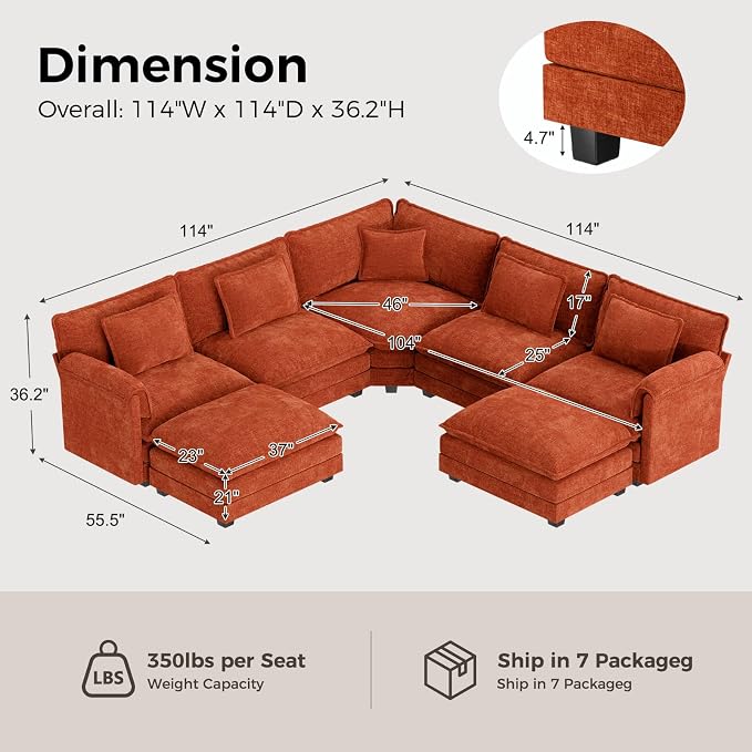 ELUCHANG 114" Oversized V-Shaped Cloud Couch Modular Sectional Sofa - Image 2