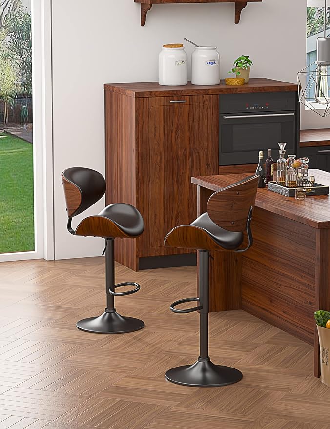YaFiti Bar Stools Modern PU Leather Adjustable Swivel Barstools, Kitchen - Image 9