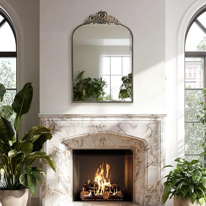 Arch Antique Black Mirror, 24x36inch Baroque Style Vintage Mirror, Metal Frame - Image 4