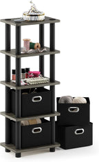 FURINNO Turn-N-Tube LACi 4-Bins System Rack, French Oak Grey/Black - Image 5