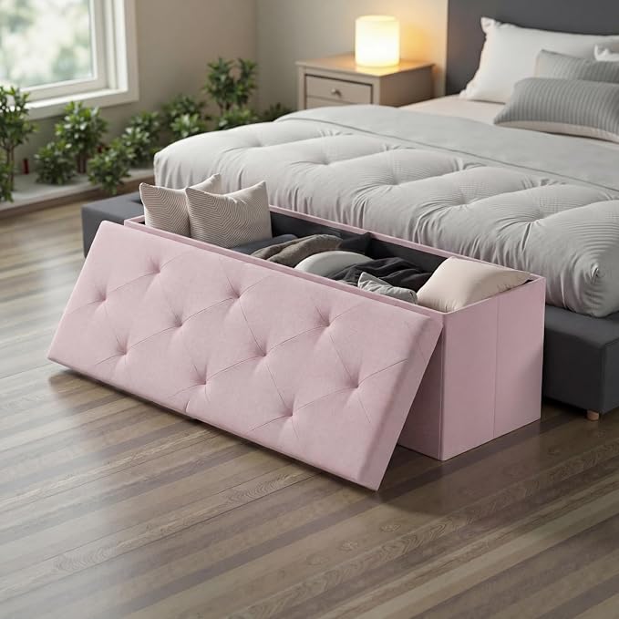 DUMOS 43in Foldable Storage Ottoman Bench, Storage Chest, Large End of Bed Foot - Image 7