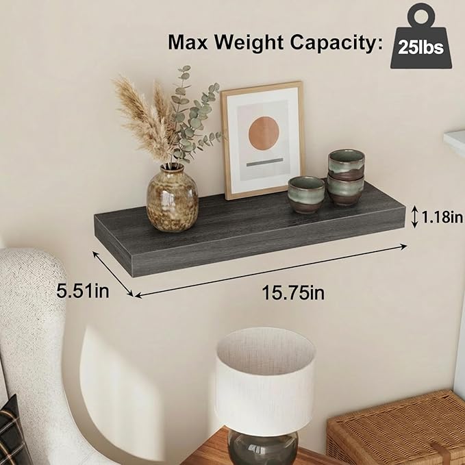 Fixwal 15.7in Floating Shelves, Rustic Wood Finish Wall Shelves Set of 4 - Image 3