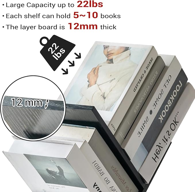 3 Tier Small Tree Bookshelf Black Floating Book Shelves - Image 4