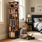 Muwuele 6 Tier Rotating Bookshelf Tower, Solid Wood Bookshelf on Wheels - Image 6