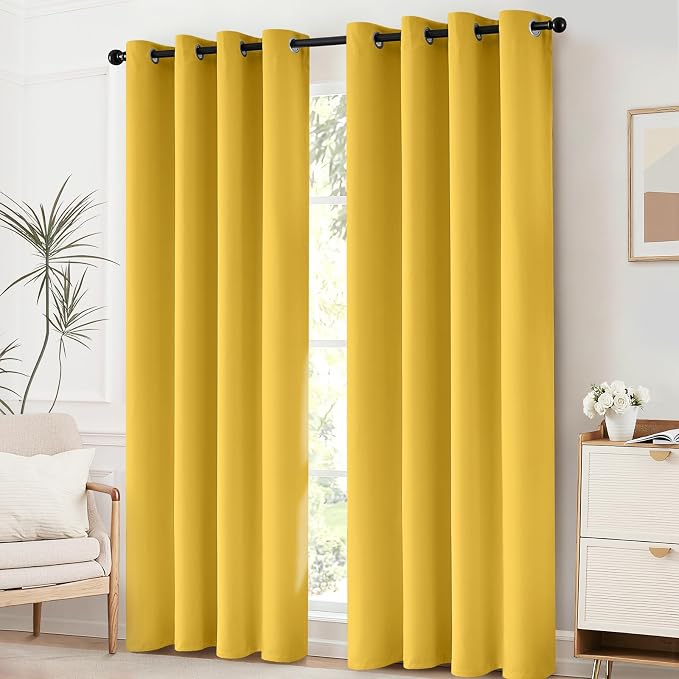Yakamok Room Darkening Curtains 52x63 inch Long Mustard Yellow-Living Room | 2 - Image 2