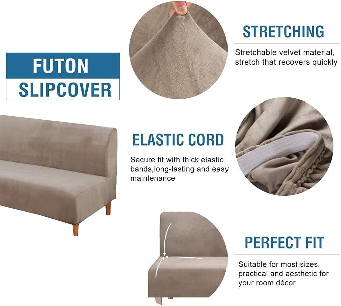 H.VERSAILTEX Real Velvet Futon Cover Armless Sofa Covers Sofa Bed Covers - Image 2