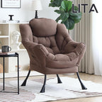 LITA Lazy Chair with Armrests and Side Pocket, Modern Upholstered Accent - Image 2