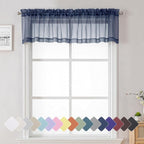 Navy Blue Window Valance 14 Inches Long 2 PCS, Solid Voile Blue Curtains Dual by Lecloud