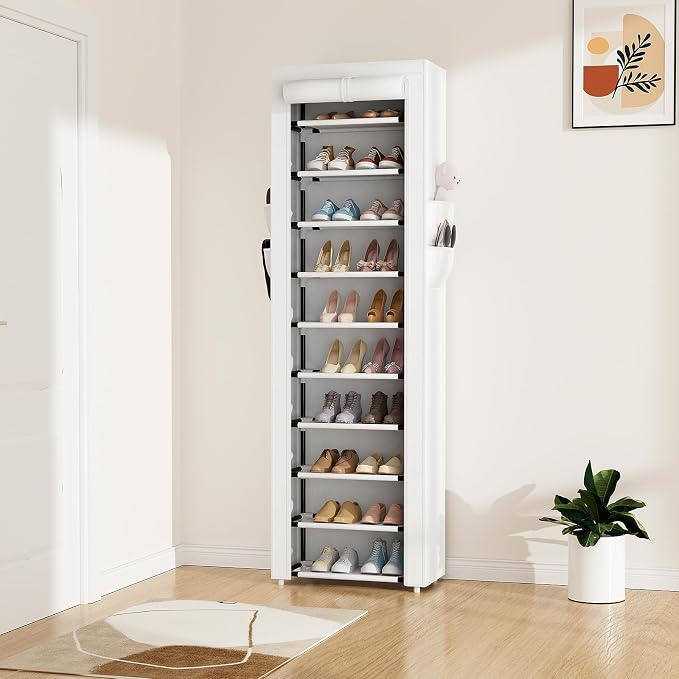 ROJASOP Shoe Rack with Covers 10 Tier Large Shoe Organizer Tall Shoe Closet - Image 2