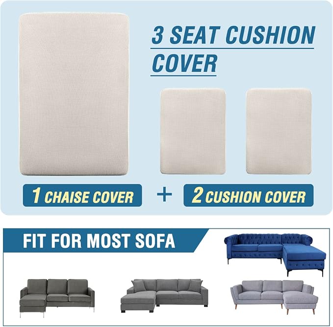 H.VERSAILTEX Sectional Couch Covers 3 Pieces Sofa Seat Cushion Covers L Shape - Image 8