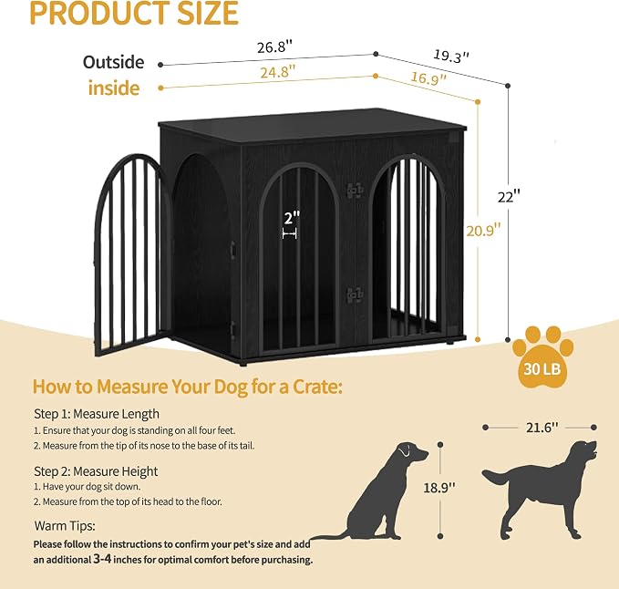 Hzuaneri 26.8'' Wooden Dog Crate Furniture, Indoor Dog Kennel Dogs Cage - Image 2