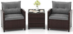 COSTWAY 3PCS Patio Furniture Set, PE Rattan Wicker Sofa w/Washable Cushion and by COSTWAY