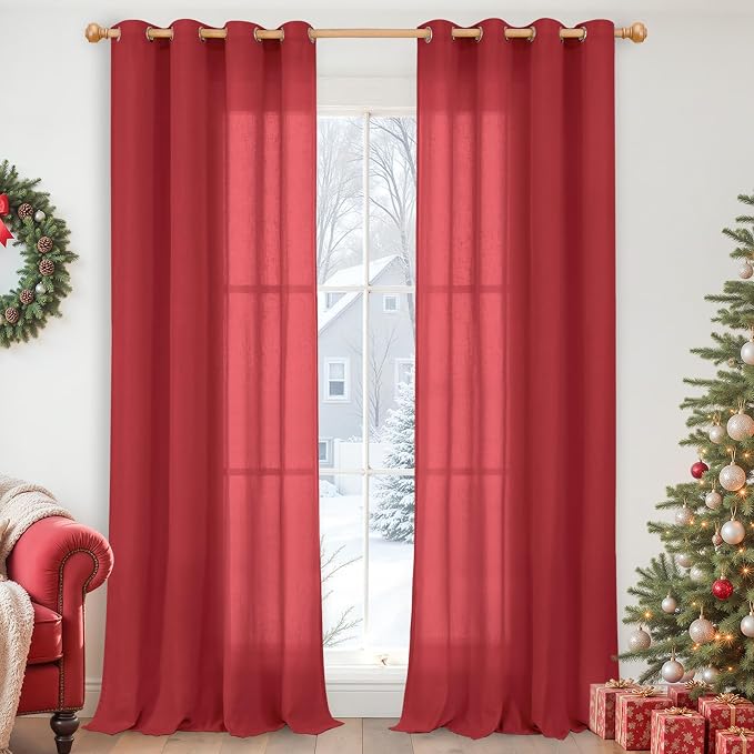 YoungsTex Red Linen Curtains 84 Inches Long by YoungsTex