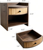 Wooden Nightstand with Drawer and Open Storage Shelf, Curved Front Bedside Table - Image 2