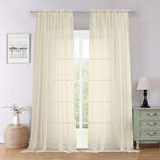 Cream Sheer Curtains 96 Inches Long 2 Panels Set, Modern Farmhouse Decor Light by Lecloud
