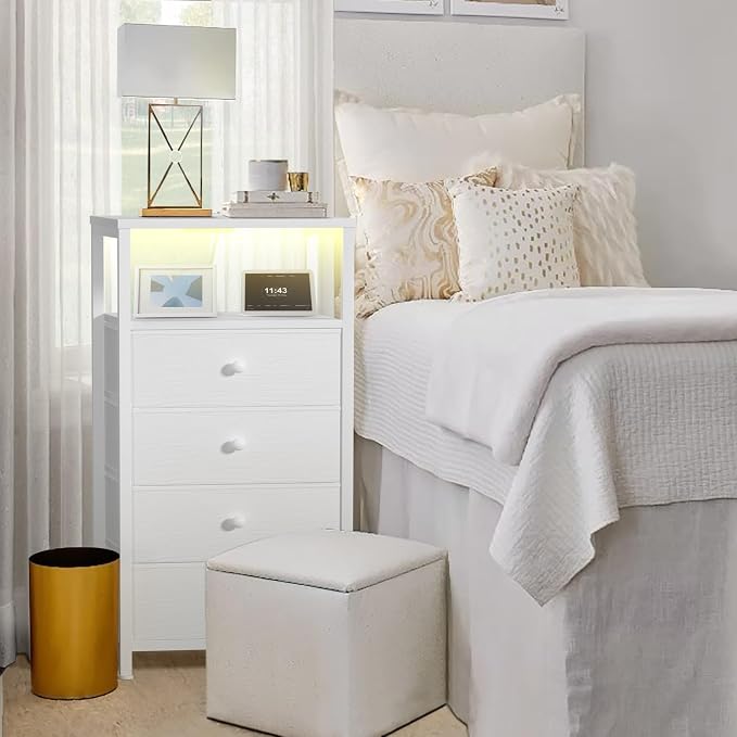 BOLUO Tall Night Stand with Drawers, Small White 4 Drawer Dresser - Image 7