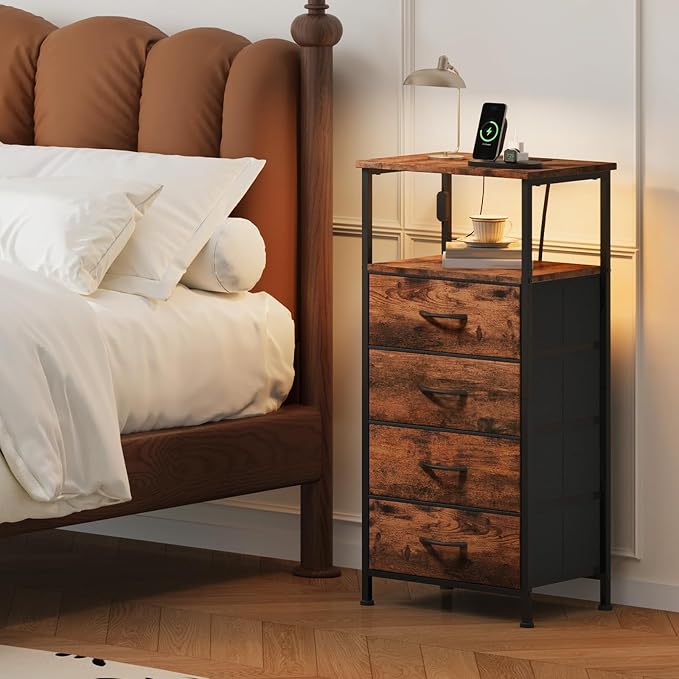Somdot Tall Nightstand with Charging Station and LED Light - Image 2