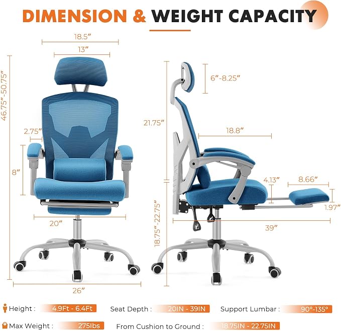 Sweetcrispy Office Computer Desk Chair, Ergonomic High-Back Mesh Rolling Work - Image 3