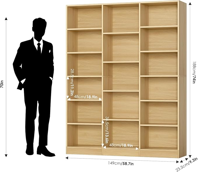 FACBOTALL Triple Wide Bookshelf, 6 Tier Large Bookshelf, Bookcase - Image 3