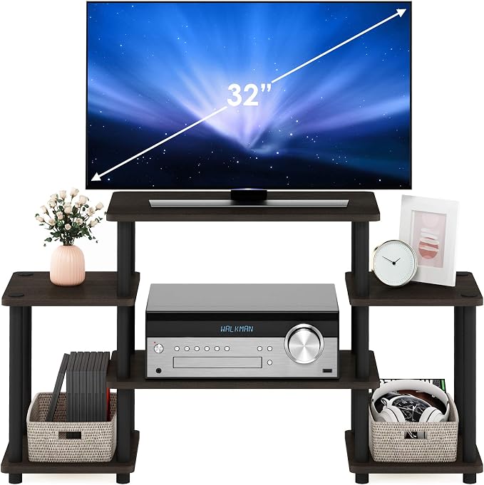 Furinno Turn-N-Tube No Tools Entertainment TV Stands, Dark Brown/Black - Image 4