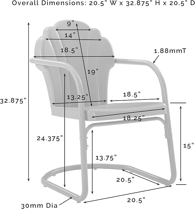 Crosley Furniture Tulip 3-Piece Outdoor Chair and Side Table Set, Retro Metal - Image 3