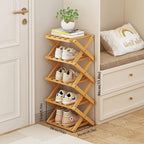 Foldable Shoe Rack, Bamboo Vertical Shoe Organizer Tall - Image 2