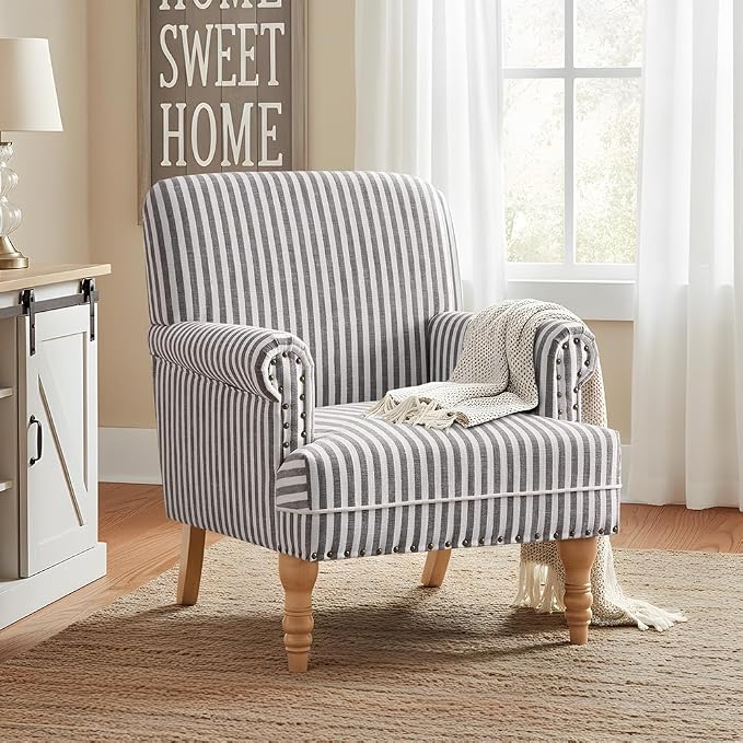 HUIMO Linen Fabric Accent Chair, Mid-Century Modern Upholstered Armchair - Image 3