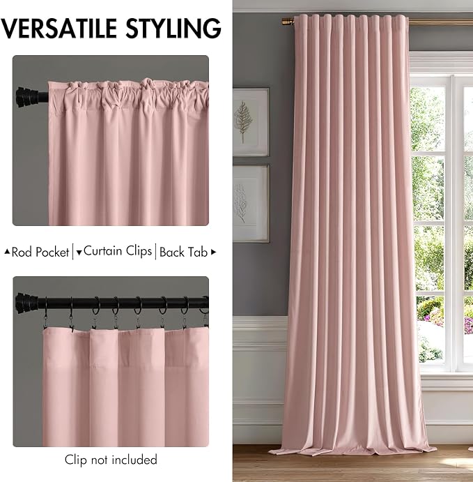 MIULEE Light Pink Velvet Curtains 52x96 inches Luxury Blackout Curtains | - Image 2